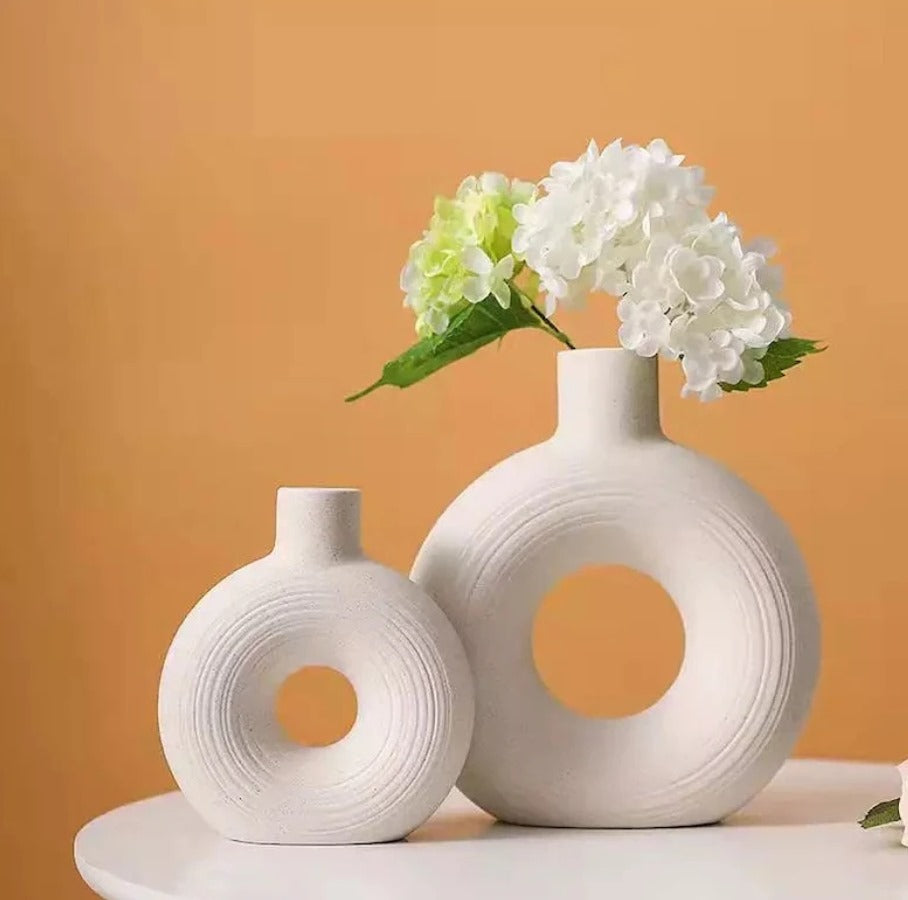 Round White Hollow Ceramic Vase - CHAL