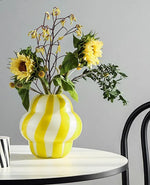 Load image into Gallery viewer, Yellow Striped Glass Vase CHAL
