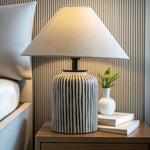 Load image into Gallery viewer, Brenton Striped Table Lamp – Hand-Painted Ceramic, Rustic Elegance | Chal Decoration

This highlights the lamp’s textured ceramic craftsmanship, timeless striped design, and warm, inviting ambiance.
