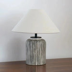 Load image into Gallery viewer, Brenton Striped Table Lamp – Hand-Painted Ceramic, Rustic Elegance | Chal Decoration

This highlights the lamp’s textured ceramic craftsmanship, timeless striped design, and warm, inviting ambiance.
