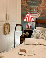 Load image into Gallery viewer, Circus-Themed Table Lamp – Red and White Stripes, Playful and Nostalgic Design | Chal Decoration

This highlights the lamp&#39;s vibrant, carnival-inspired design, blending nostalgia and modern elegance, while emphasizing its joyful and energetic atmosphere.
