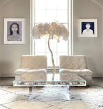 Load image into Gallery viewer, white Ostrich Feather Brass Floor Lamp in a living room
