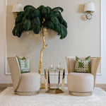 Load image into Gallery viewer, green Ostrich Feather Brass Floor Lamp in a living room
