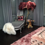 Load image into Gallery viewer, pink Ostrich Feather Brass Floor Lamp in a living room
