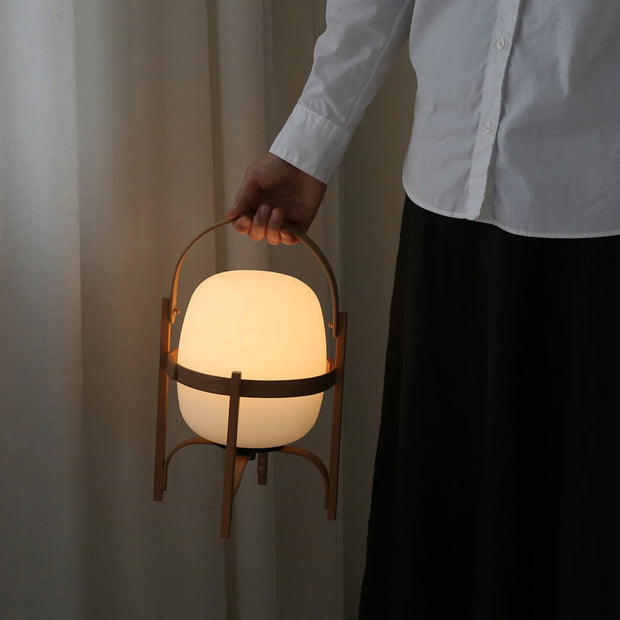 PORTABLE LANTERN GLASS TABLE LAMP