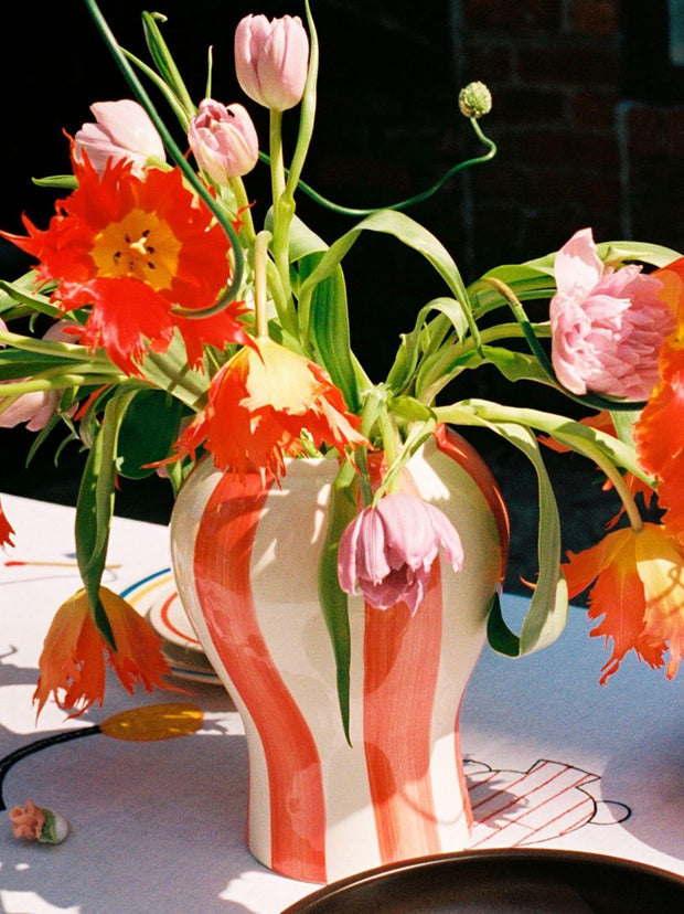 RED AND WHITE STRIPED VASE