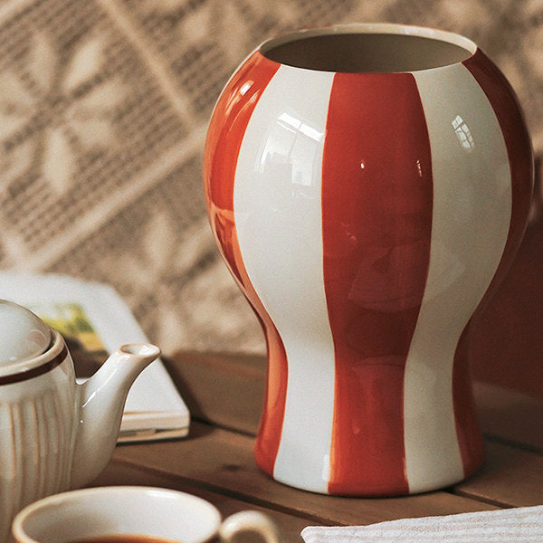 RED AND WHITE STRIPED VASE