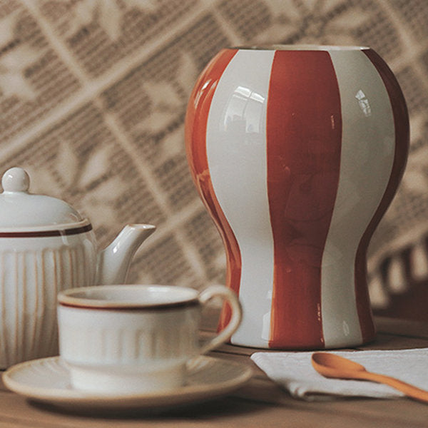 RED AND WHITE STRIPED VASE