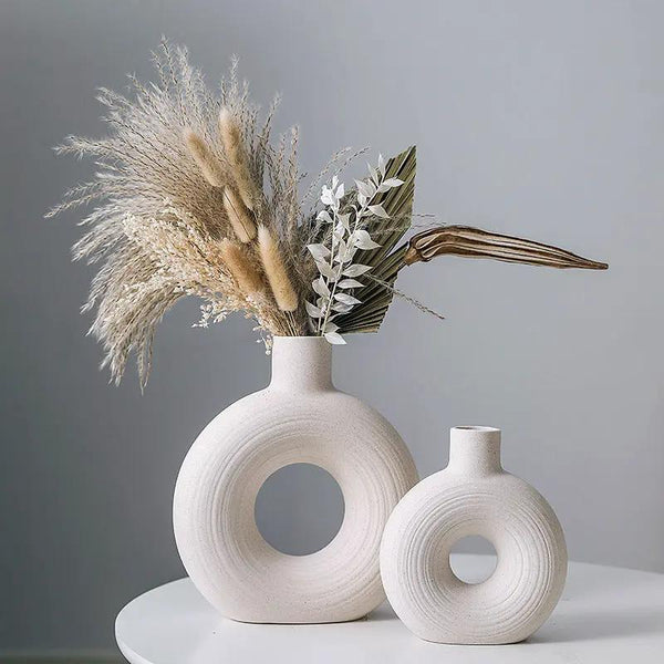 Round White Hollow Ceramic Vase - CHAL