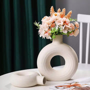 Round White Hollow Ceramic Vase - CHAL