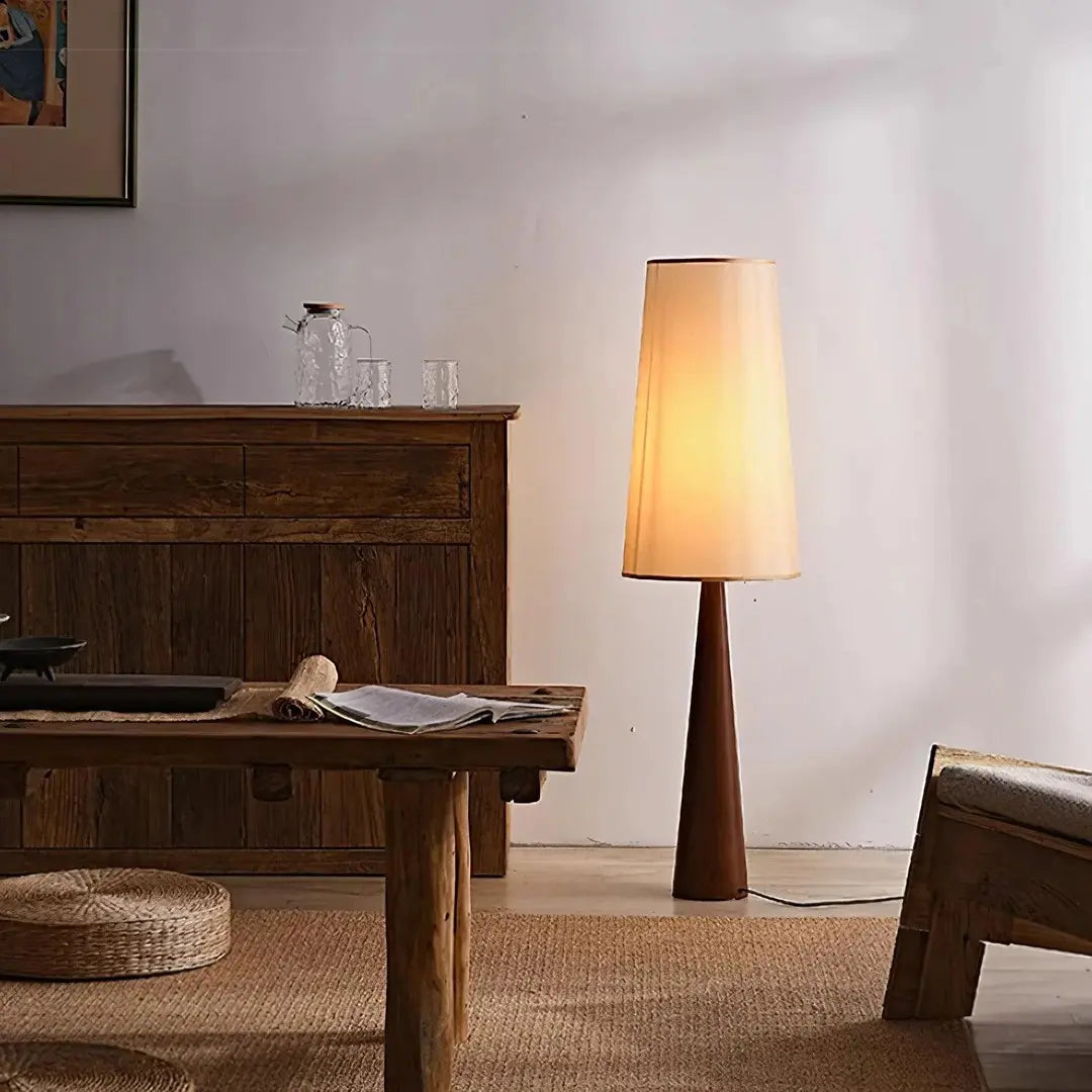 This highlights the lamp’s sleek wooden design and minimalist sophistication, emphasizing its warmth and contemporary appeal.