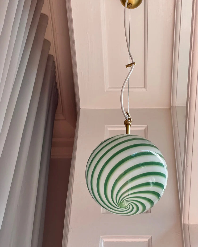 Candy pendant lamp with green and white swirl pattern, perfect for adding a whimsical yet stylish touch to any interior.