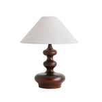 Load image into Gallery viewer, This image showcases the Classic Wooden Gourd Table Lamp, featuring a rich, polished wooden base with elegant curves, topped by a simple white lampshade. The clean lines and timeless design of the lamp make it a perfect addition to any interior, blending seamlessly with both modern and traditional decor.
