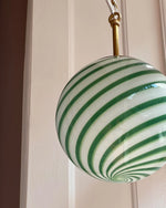 Load image into Gallery viewer, Candy pendant lamp with green and white swirl design, featuring a sleek, modern look perfect for adding a touch of elegance and fun to any space.
