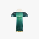 Load image into Gallery viewer, Green glass table lamp with a dome-shaped top, gradient glass base, and a gold accent, isolated on a white background for a clean, minimalist presentation.
