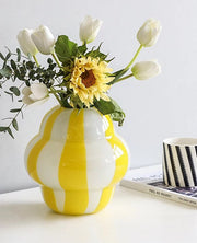 Yellow Striped Glass Vase