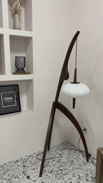 Load and play video in Gallery viewer, Wooden Floor Lamp Mantis in a living room
